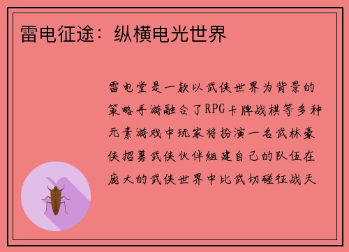 雷电征途：纵横电光世界